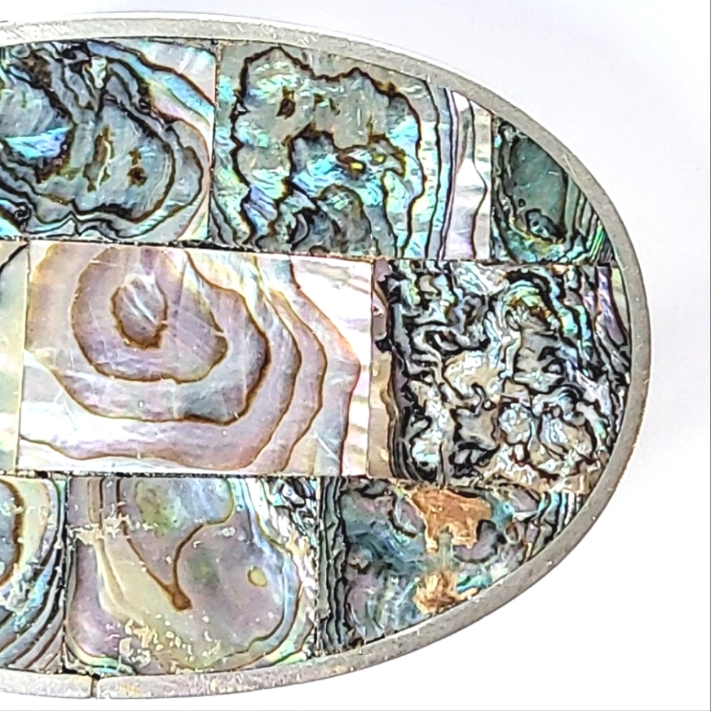 Abalone & Alpaca Silver Belt Buckle UNISEX VINTAGE - Picture 6 of 9